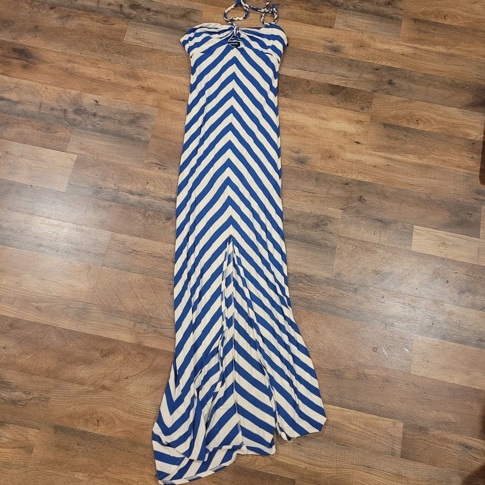 Bebe Blue and Cream Striped Dress